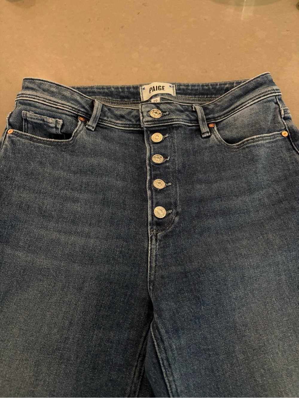 PAIGE High-Rise Button-Fly Jeans in Medium Blue Wash